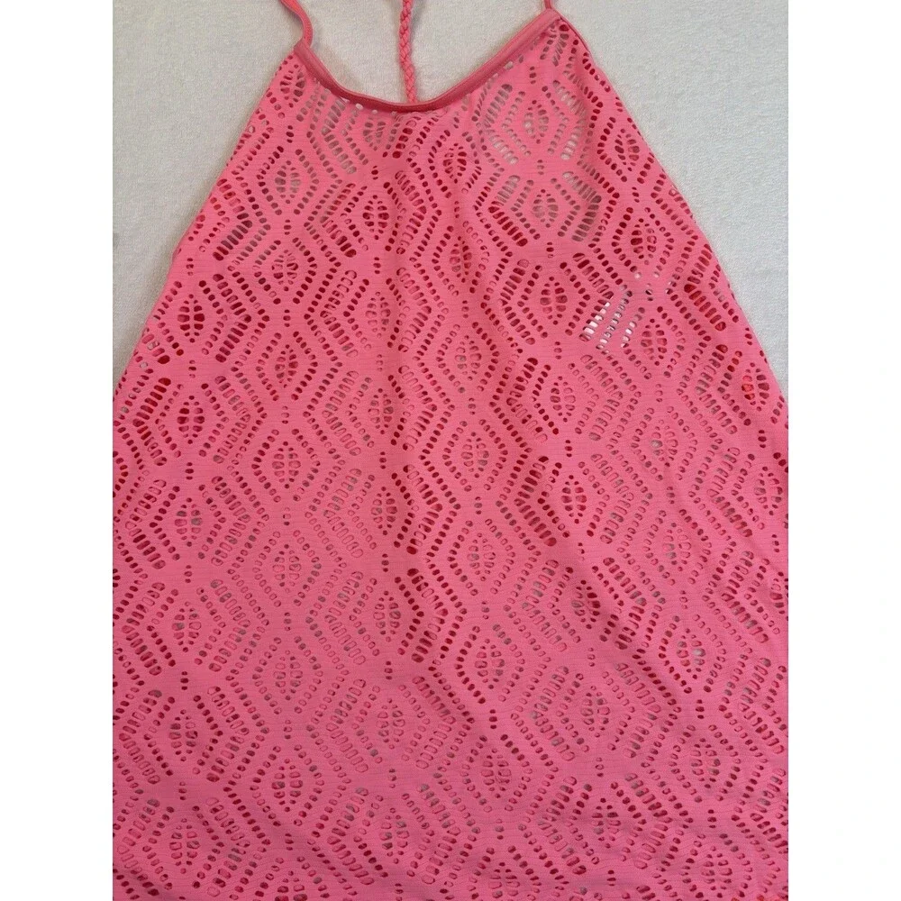 Gossip Girl L 14/16 Coral Pink Crochet Swim Cover Up Racerback Beach Dress